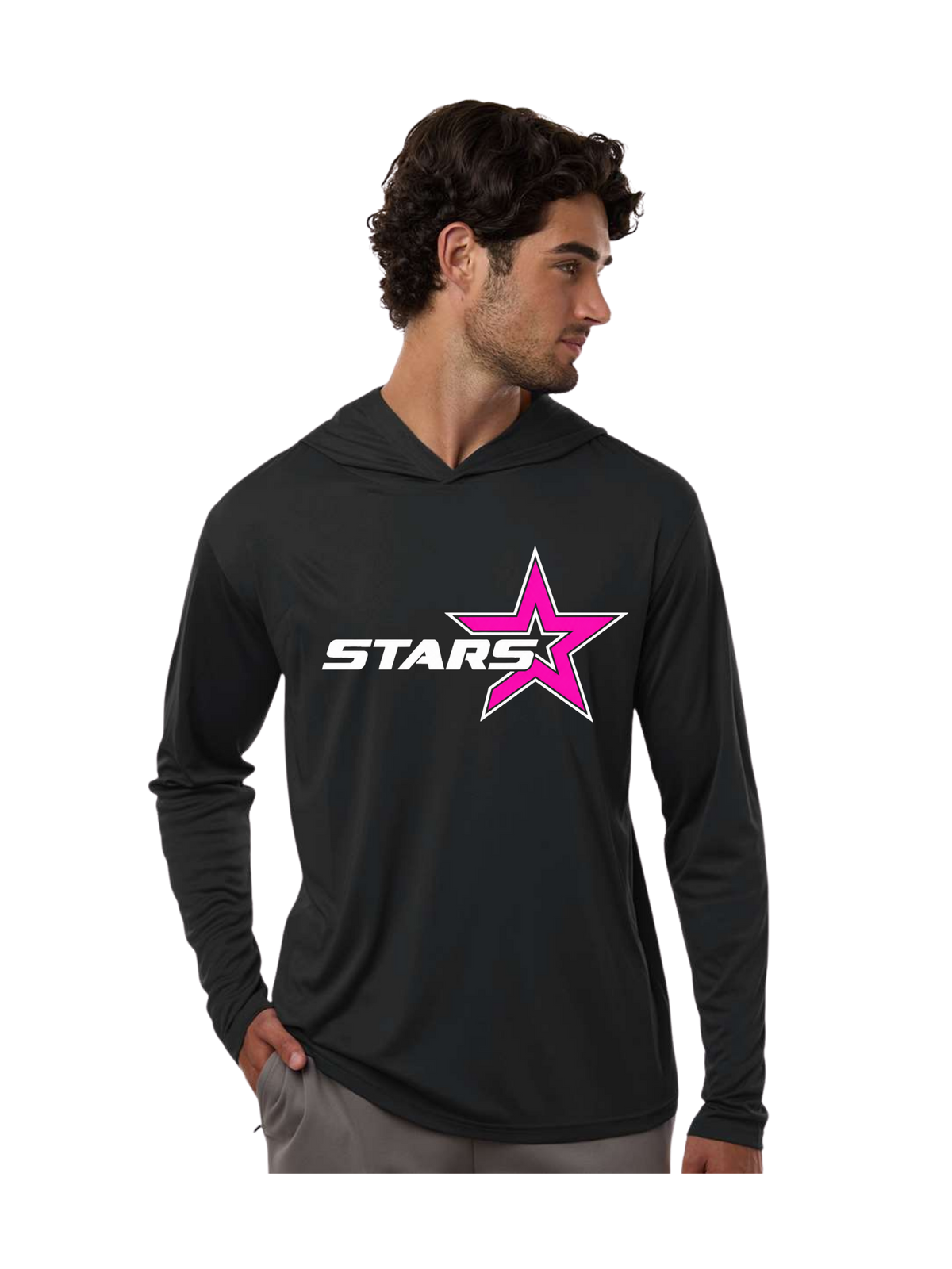 Stars Black/Pink Performance Hooded Long Sleeve T-Shirt